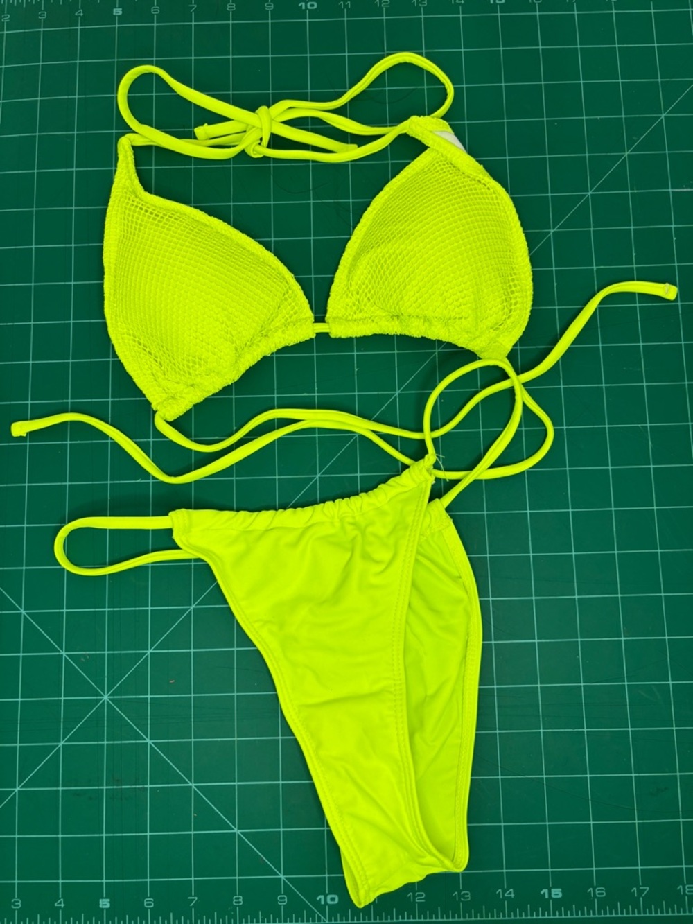 Neon Yellow Triangle Tie Bikini Top and Bottom Never Worn Beach Swimwear Travel
